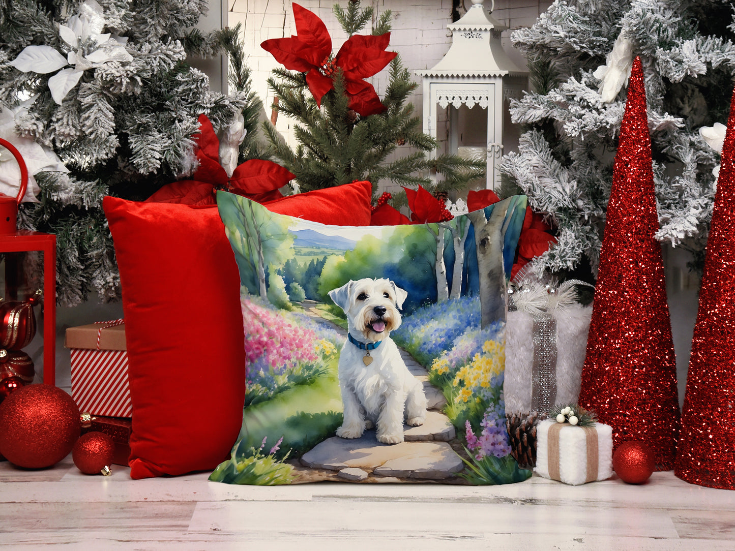 Sealyham Terrier Spring Path Throw Pillow