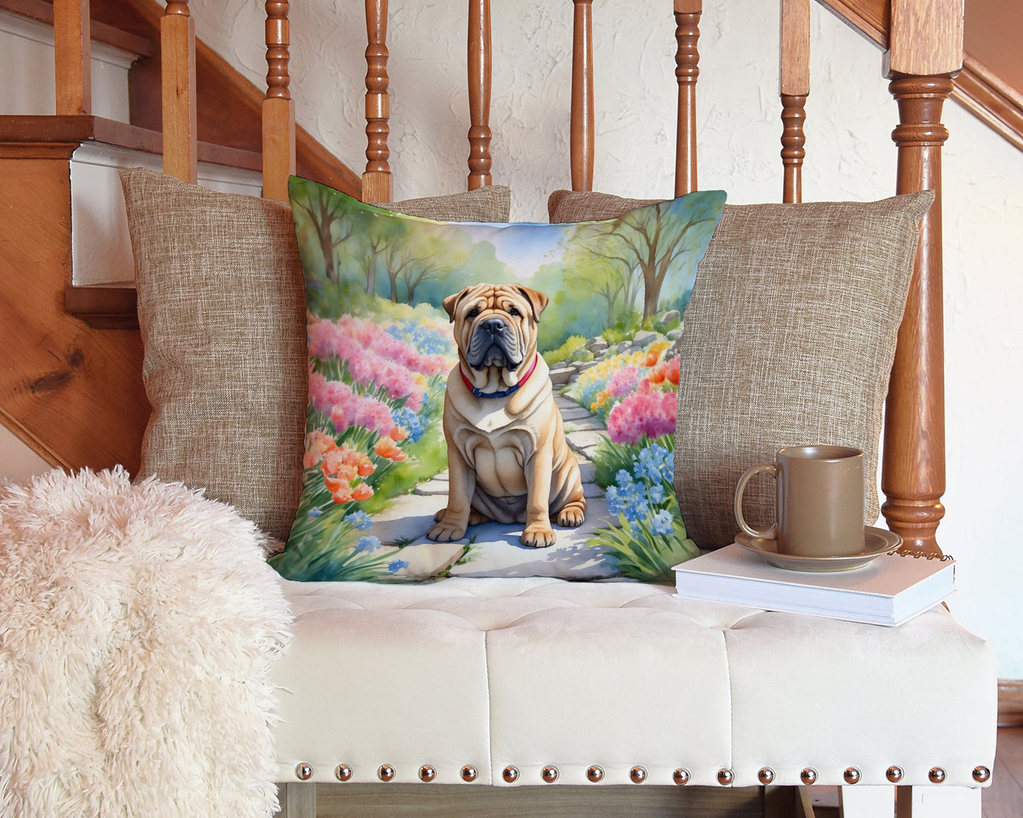 Shar Pei Spring Path Throw Pillow