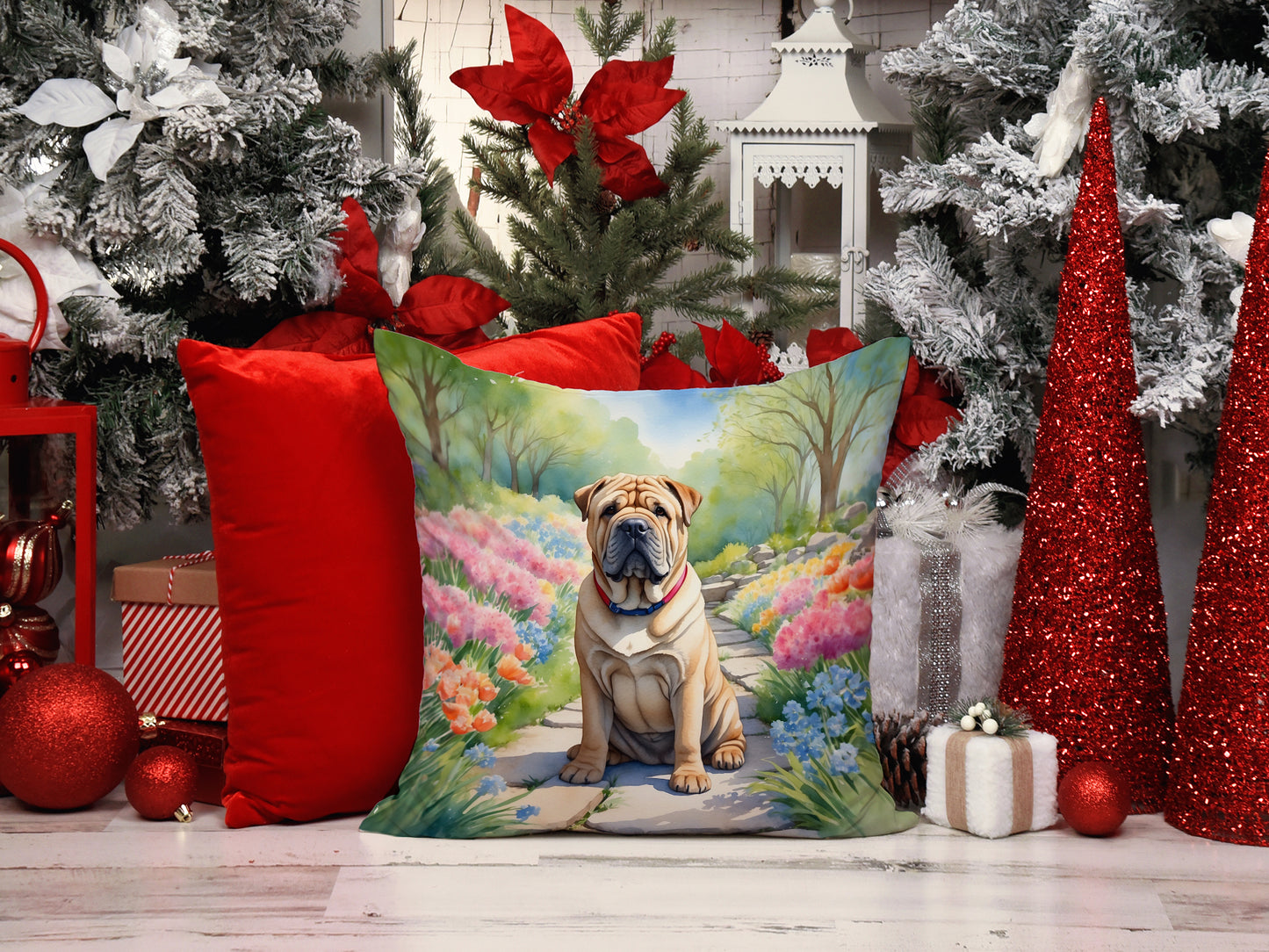 Shar Pei Spring Path Throw Pillow