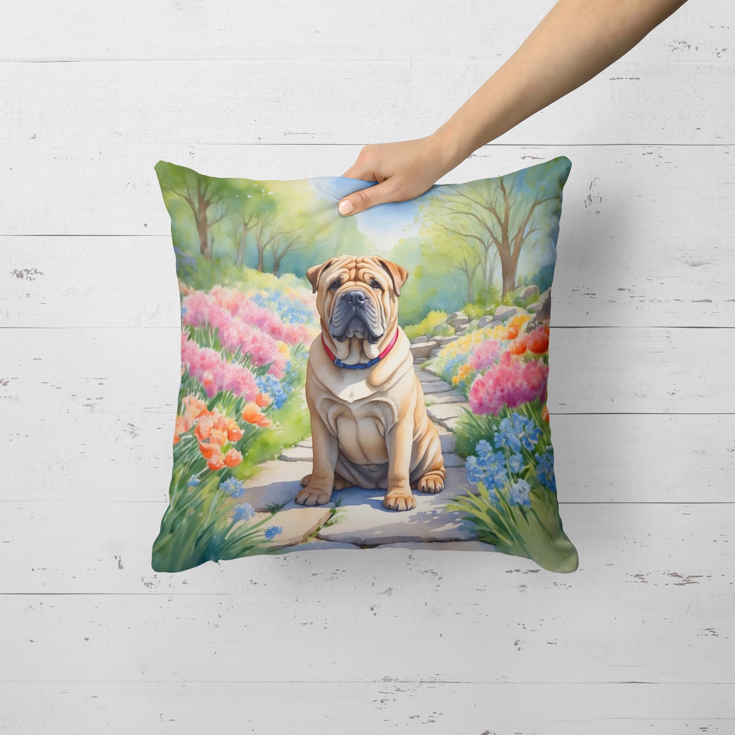 Shar Pei Spring Path Throw Pillow