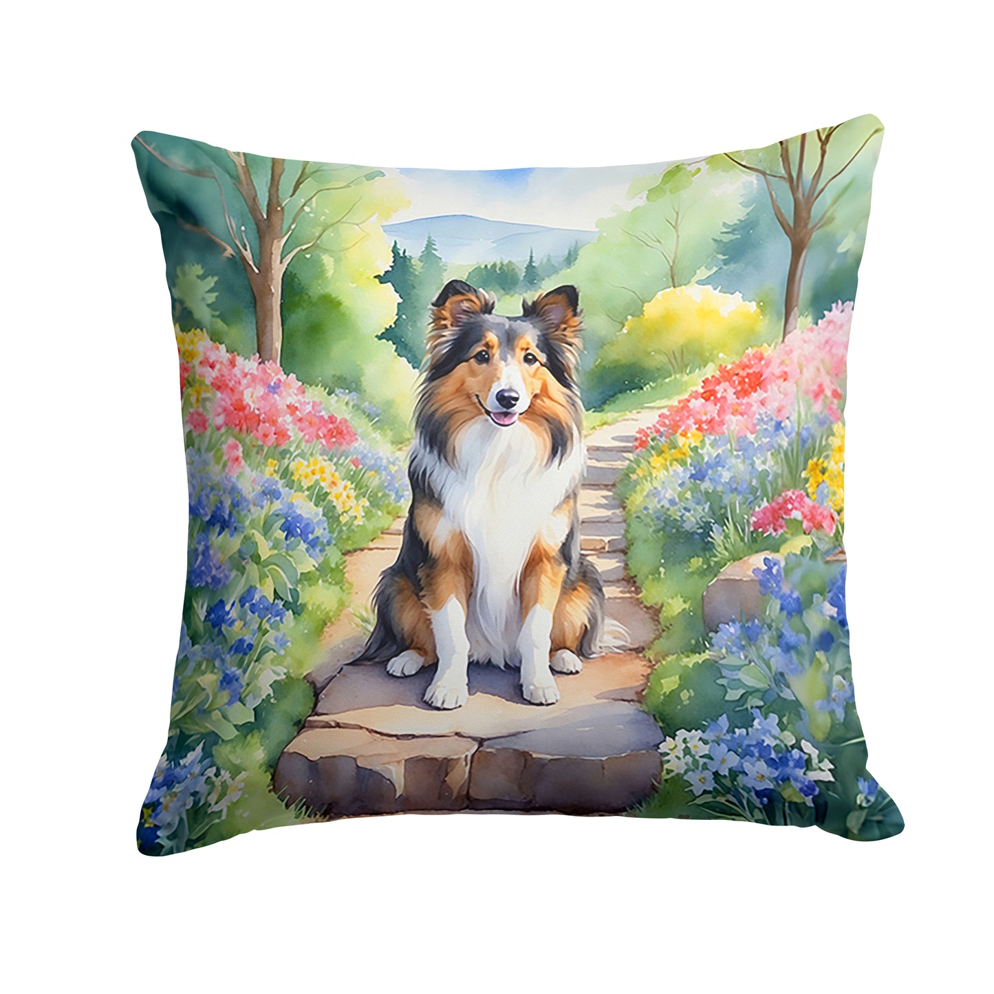 Buy this Sheltie Spring Path Throw Pillow