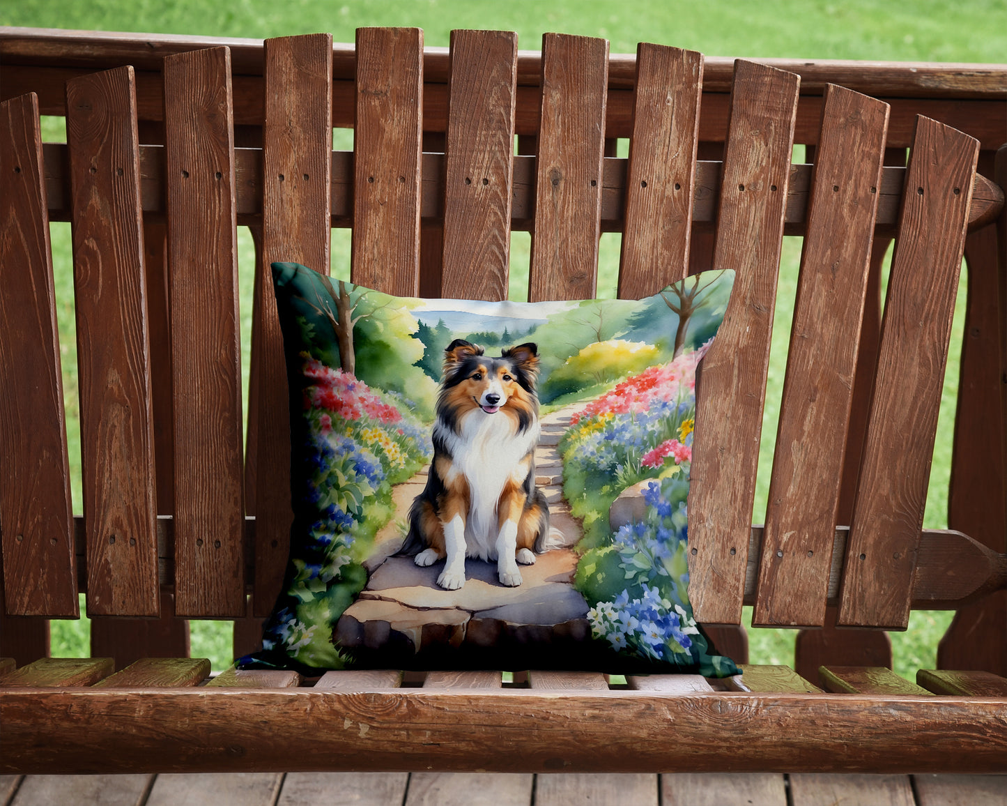 Sheltie Spring Path Throw Pillow