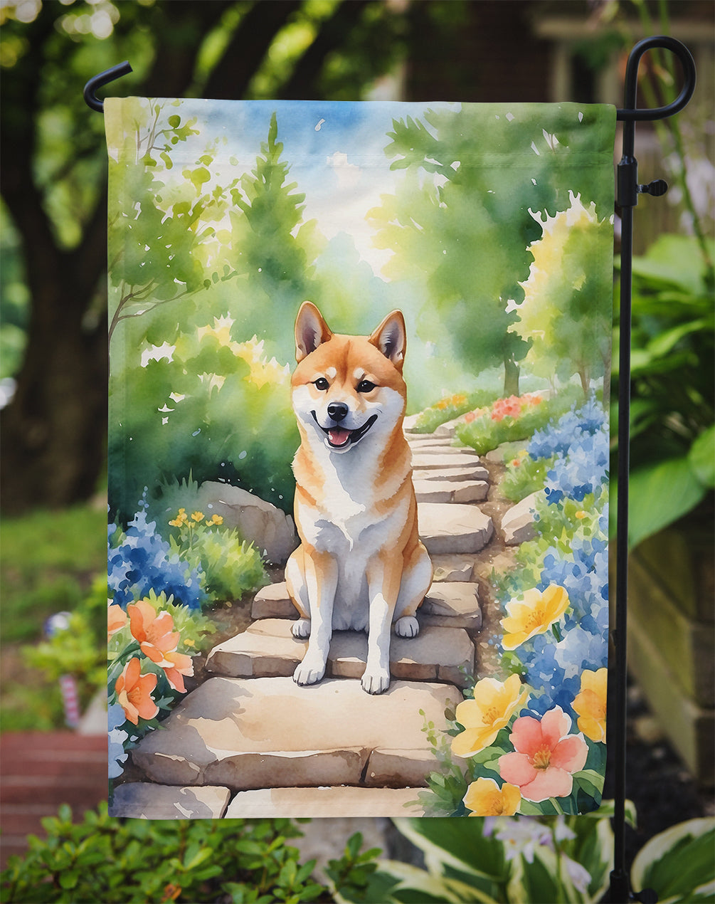 Shiba Inu Spring Path Garden Flag