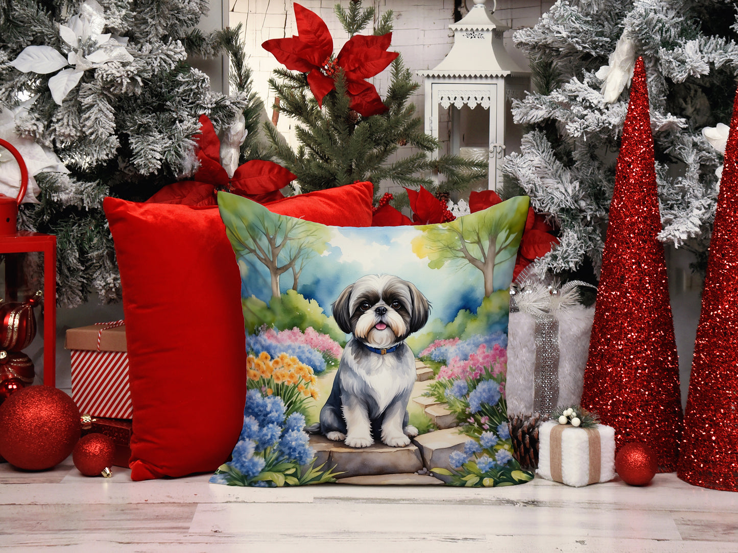 Shih Tzu Spring Path Throw Pillow