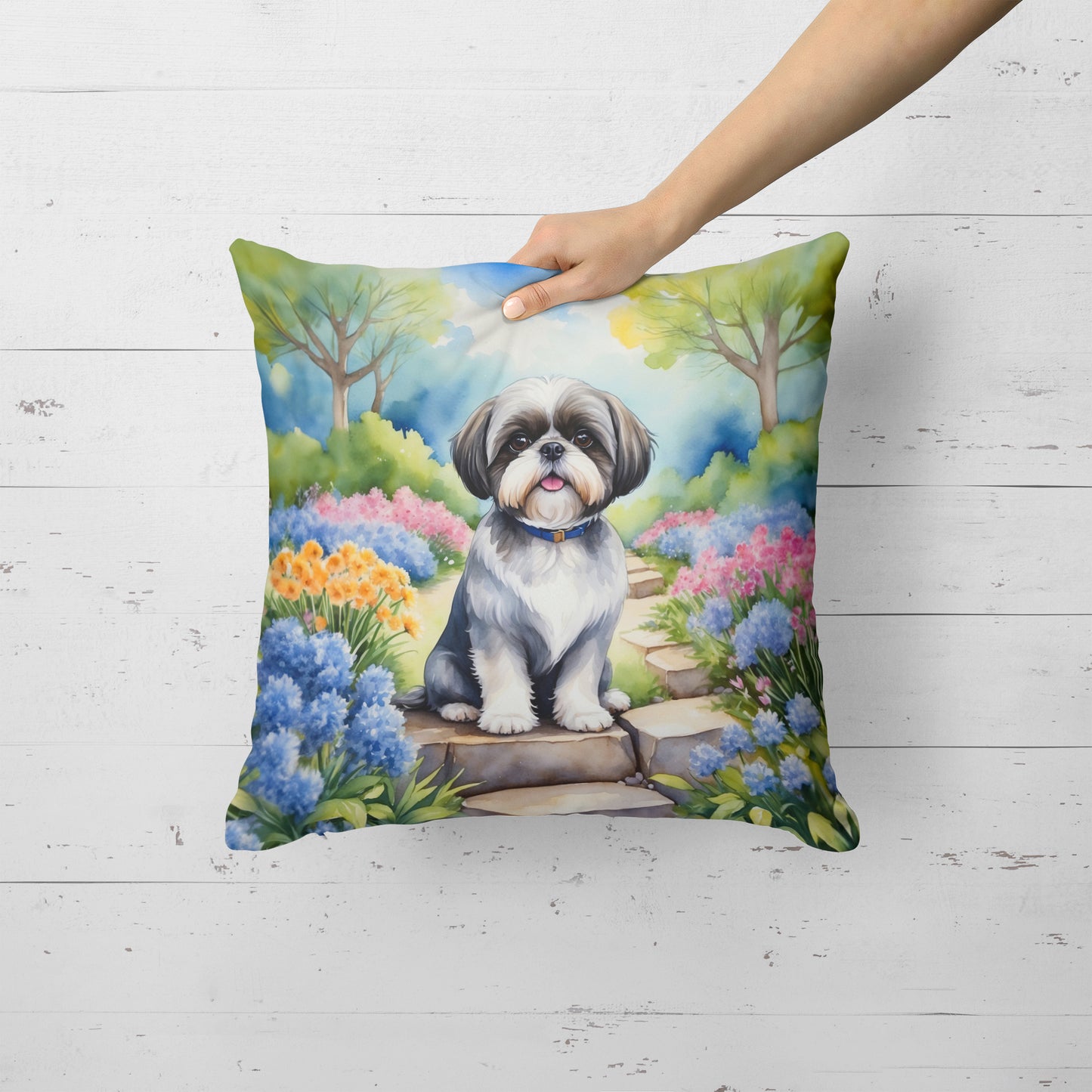 Shih Tzu Spring Path Throw Pillow