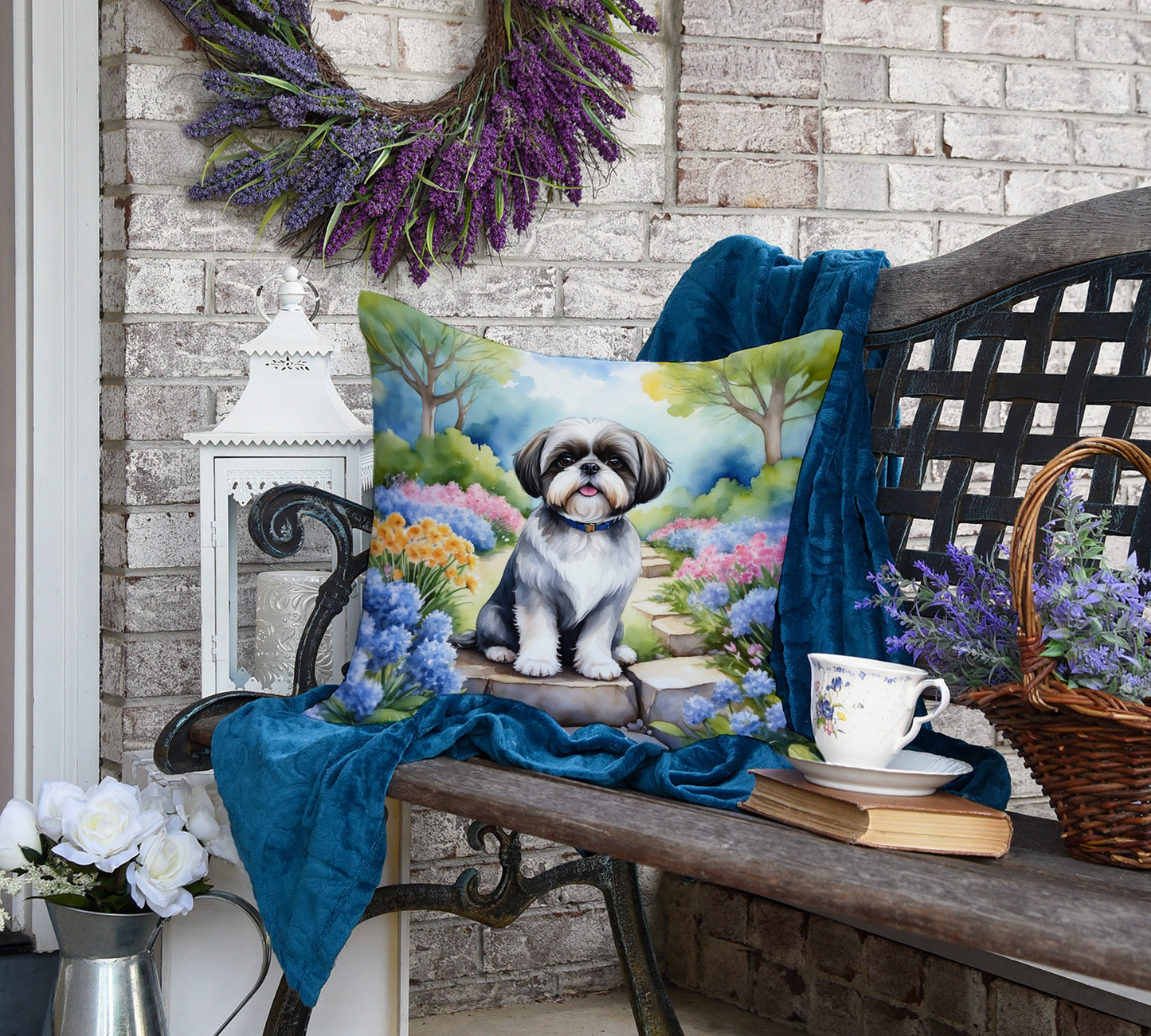 Shih Tzu Spring Path Throw Pillow