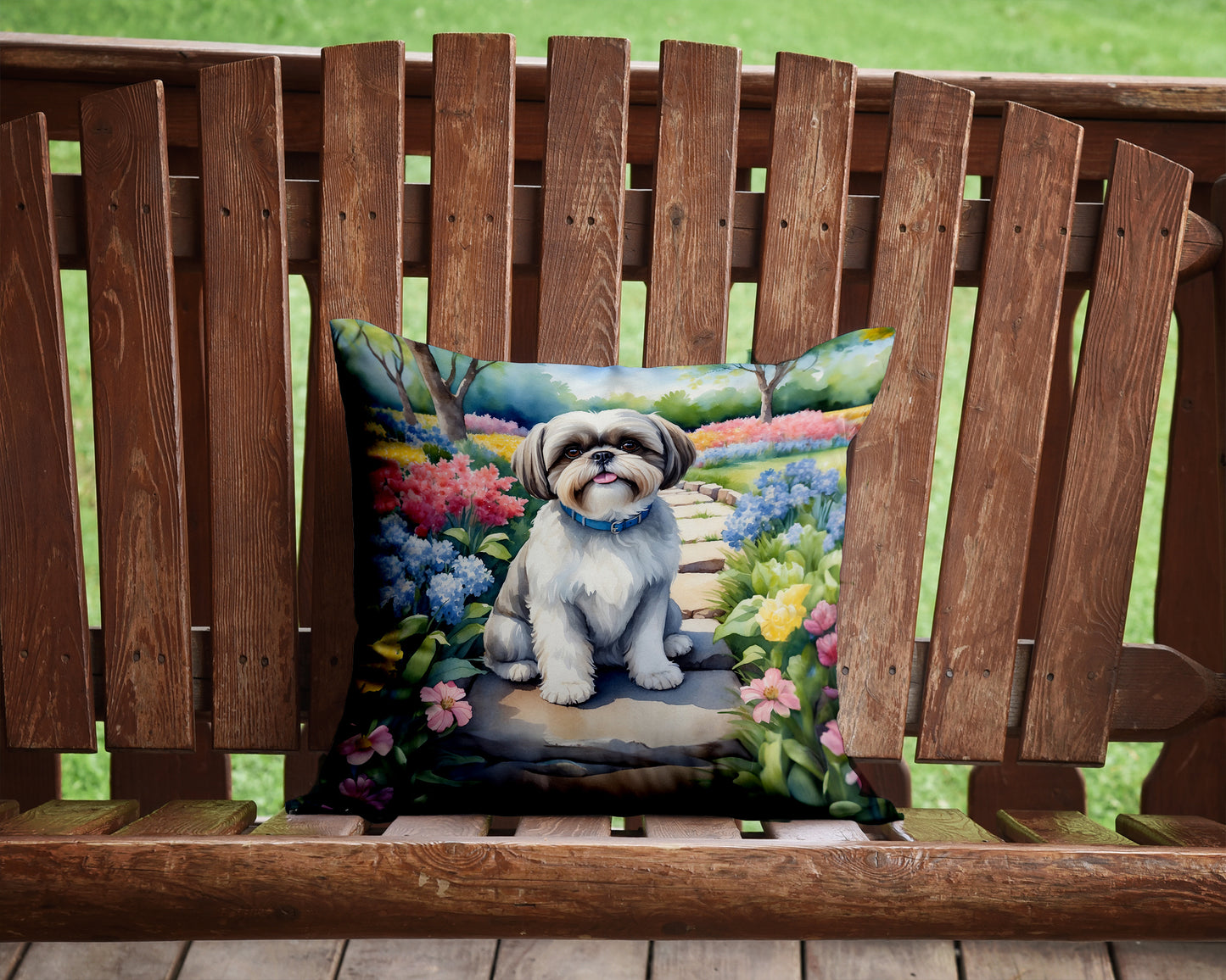 Shih Tzu Spring Path Throw Pillow