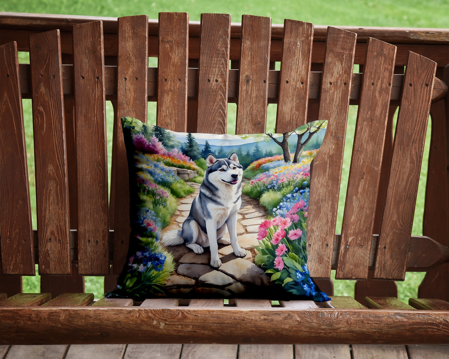 Siberian Husky Spring Path Throw Pillow