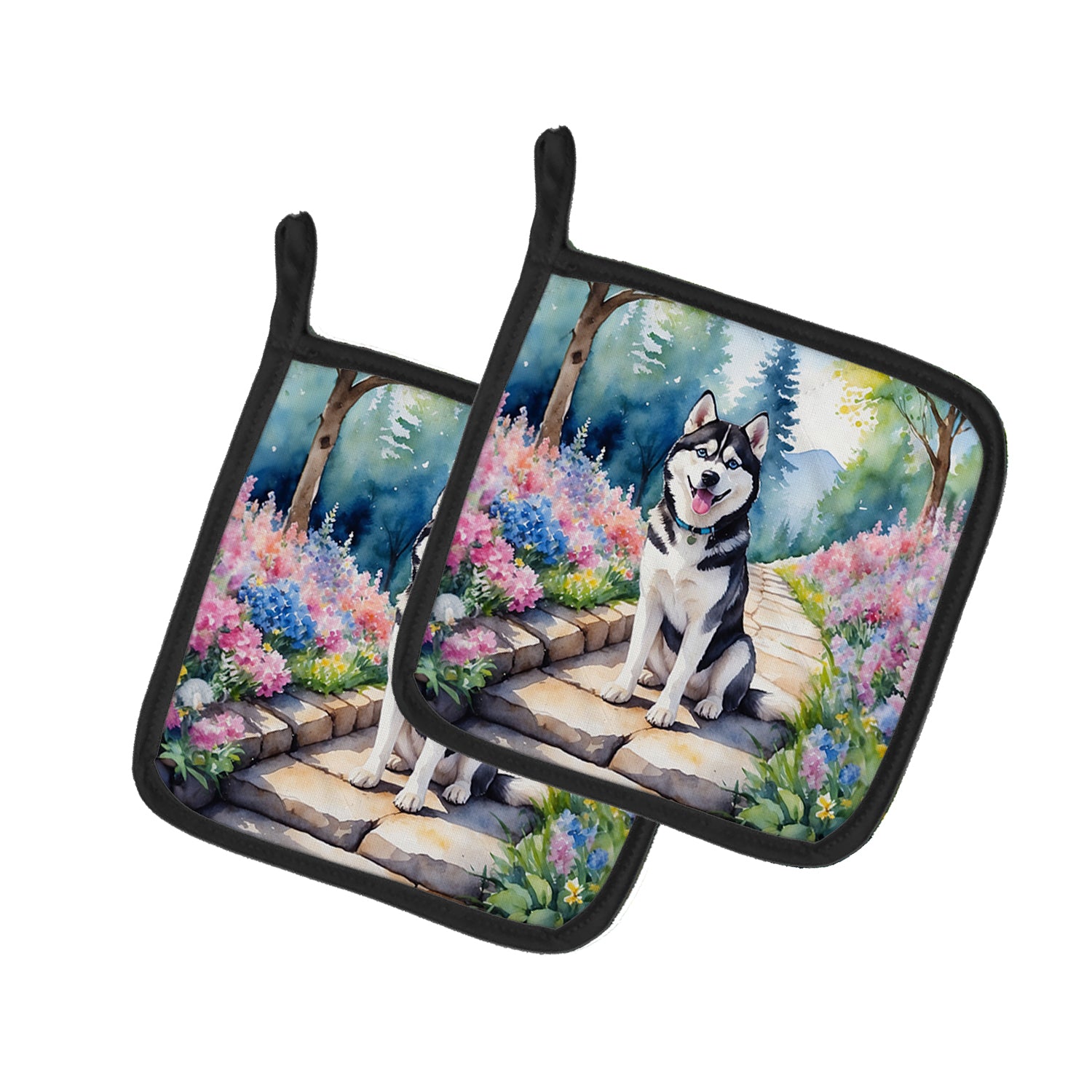 Buy this Siberian Husky Spring Path Pair of Pot Holders