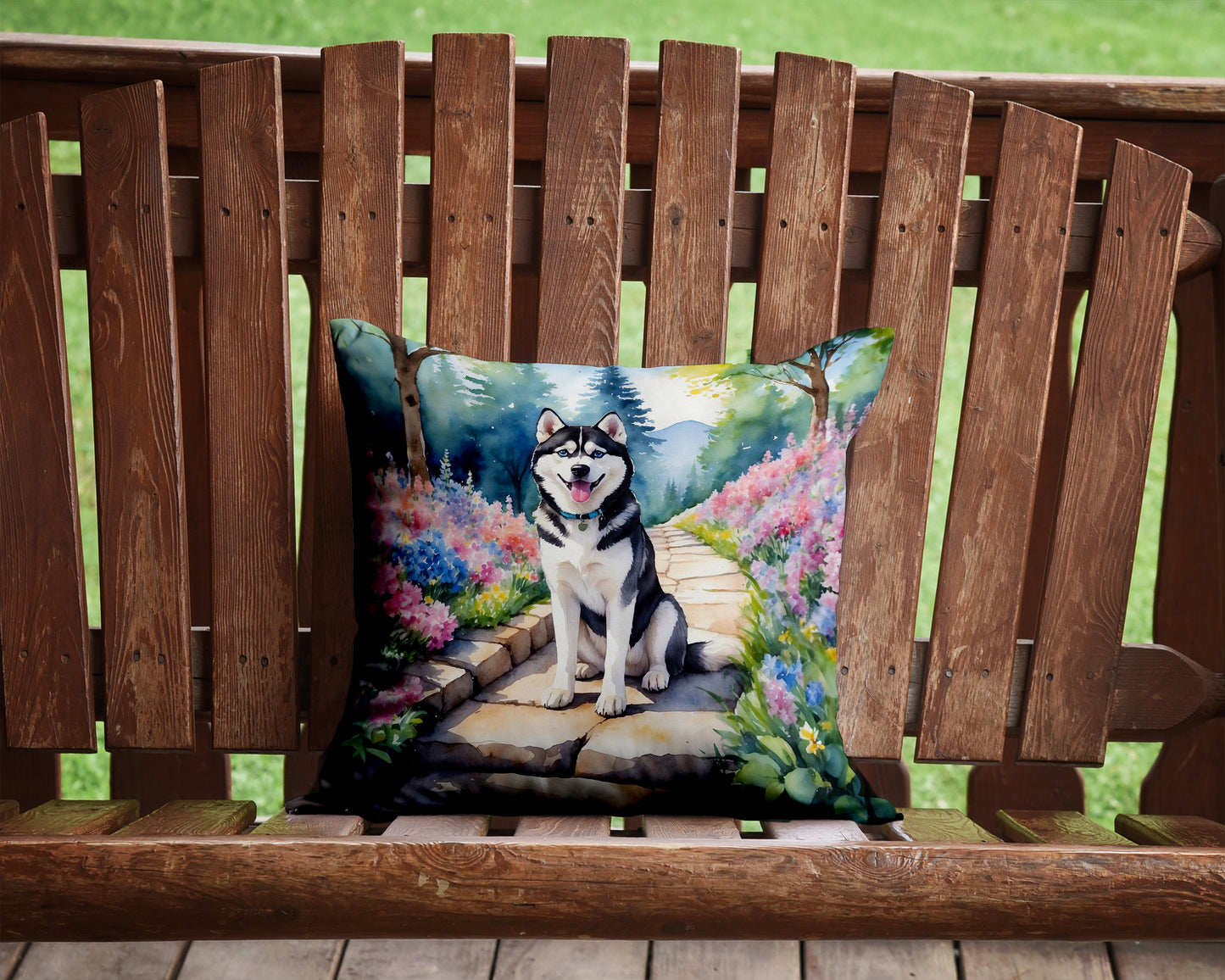 Siberian Husky Spring Path Throw Pillow