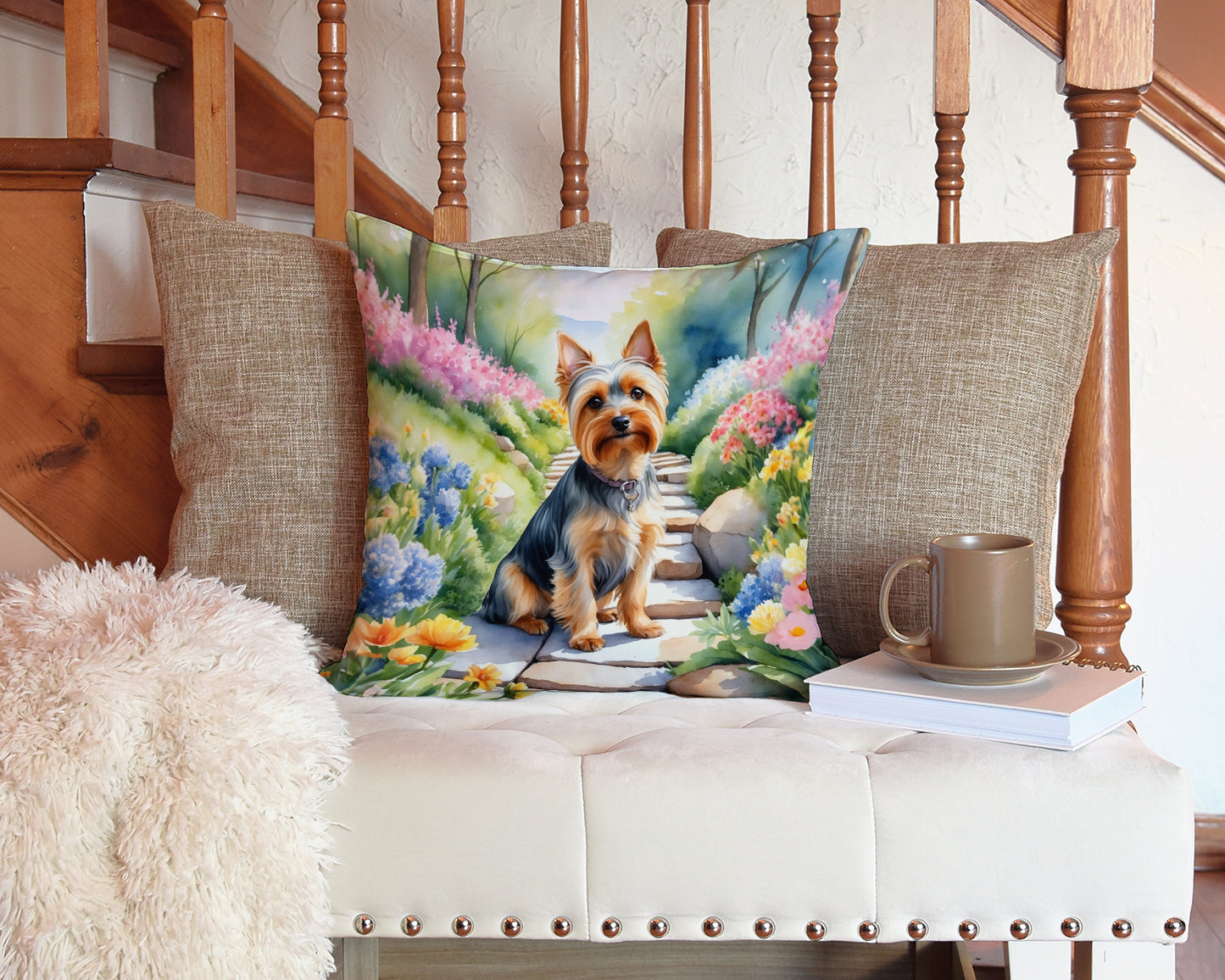 Silky Terrier Spring Path Throw Pillow