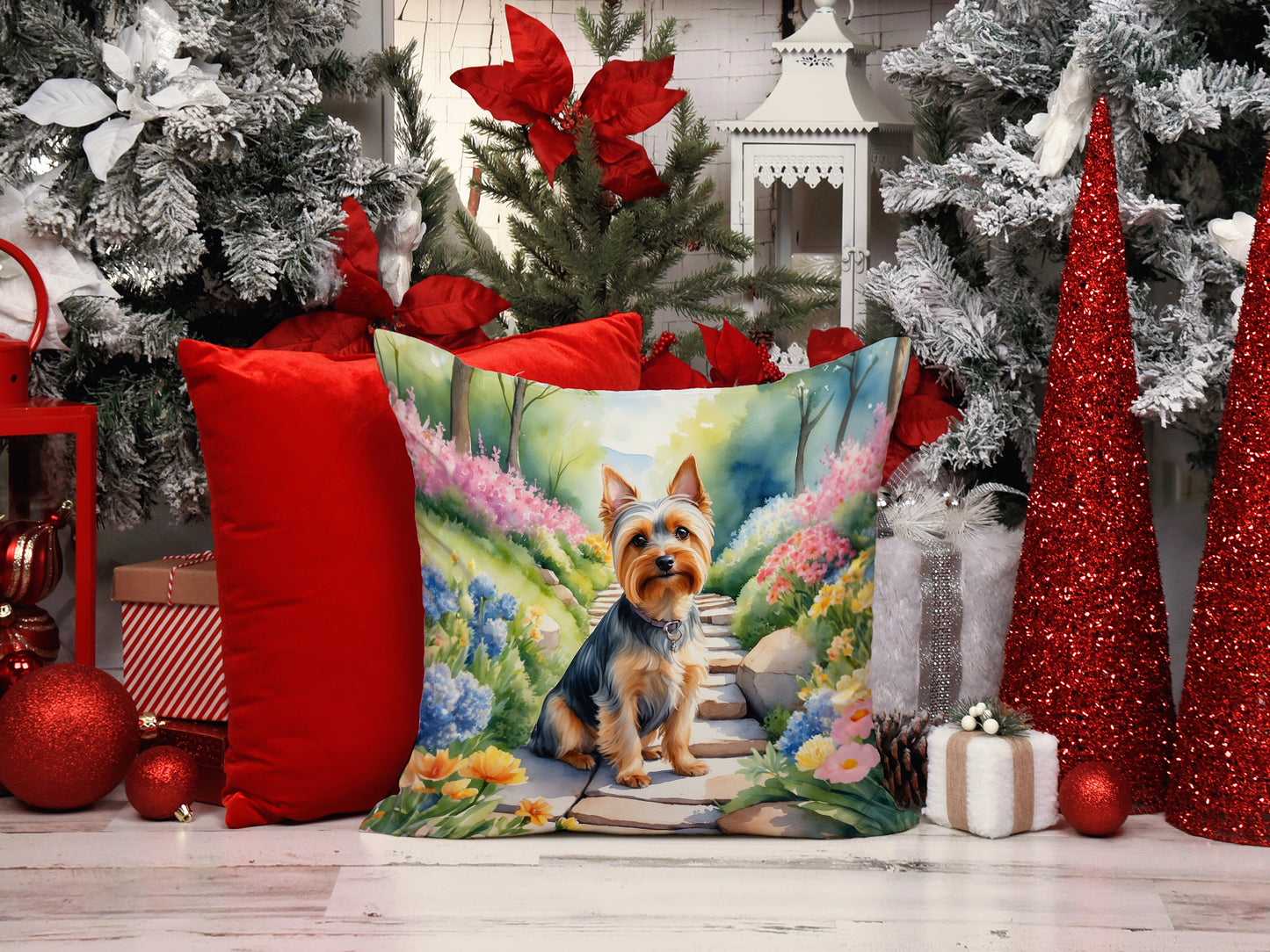 Silky Terrier Spring Path Throw Pillow