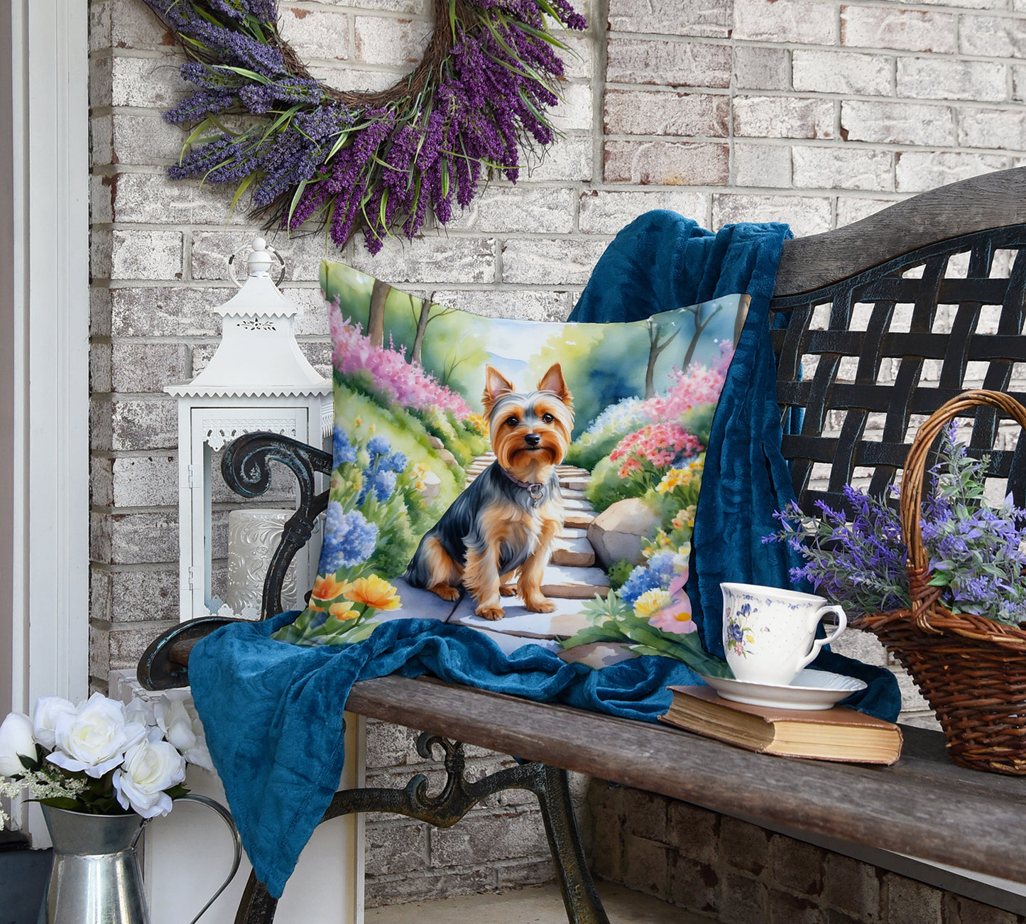 Silky Terrier Spring Path Throw Pillow