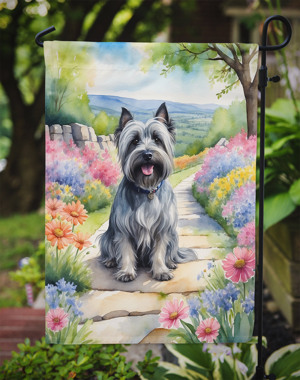 Skye Terrier Spring Path Garden Flag