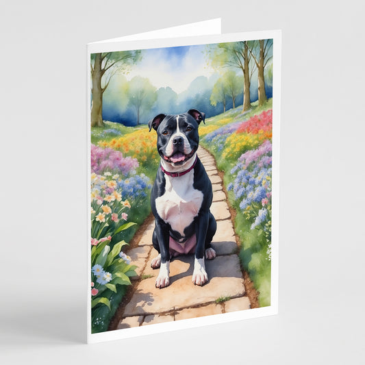 Buy this Staffordshire Bull Terrier Spring Path Greeting Cards Pack of 8