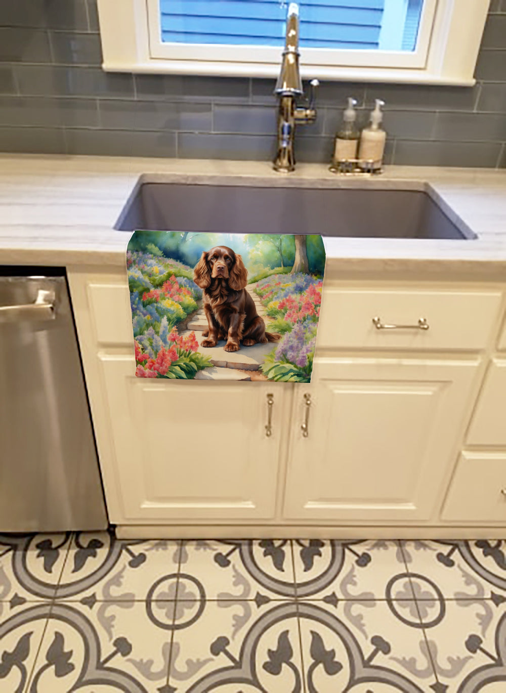 Sussex Spaniel Spring Path Kitchen Towel