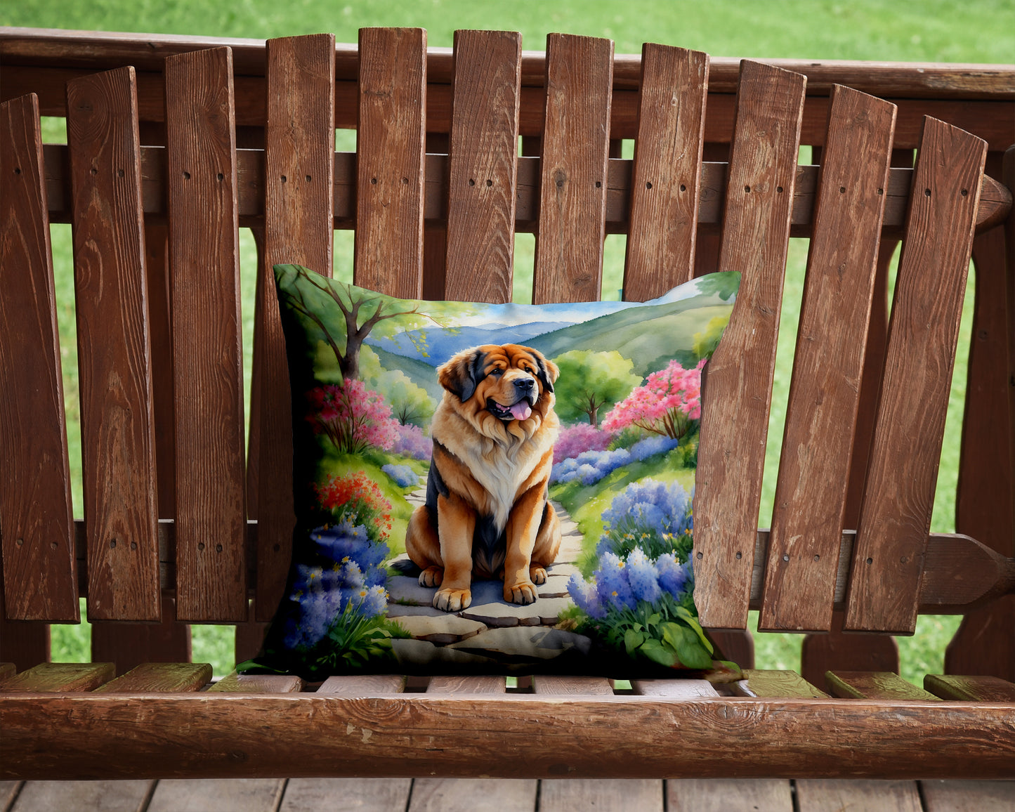 Tibetan Mastiff Spring Path Throw Pillow