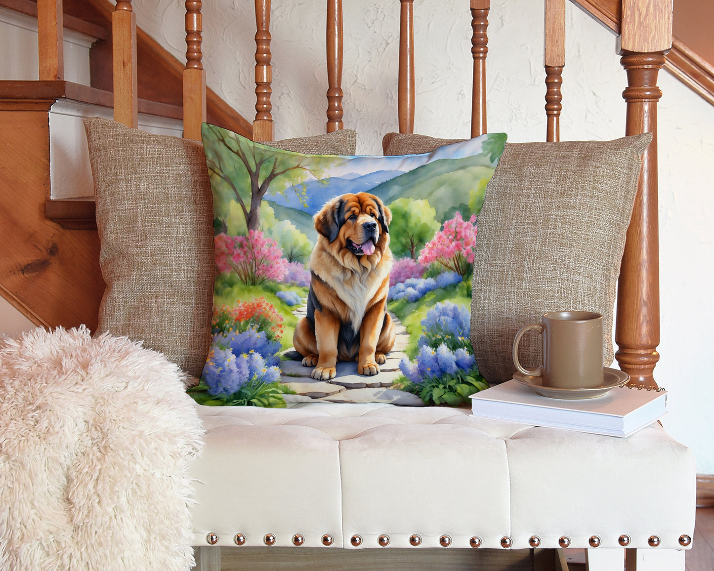 Tibetan Mastiff Spring Path Throw Pillow