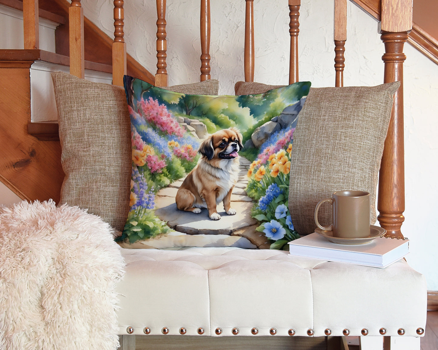 Tibetan Spaniel Spring Path Throw Pillow