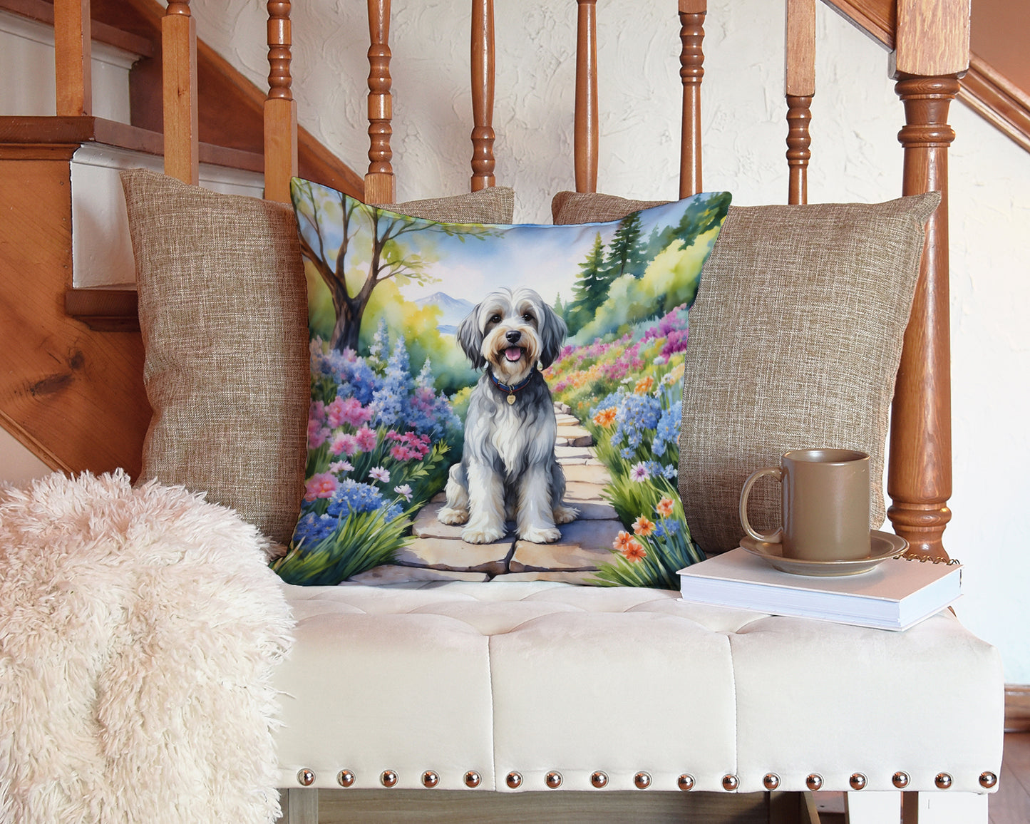 Tibetan Terrier Spring Path Throw Pillow