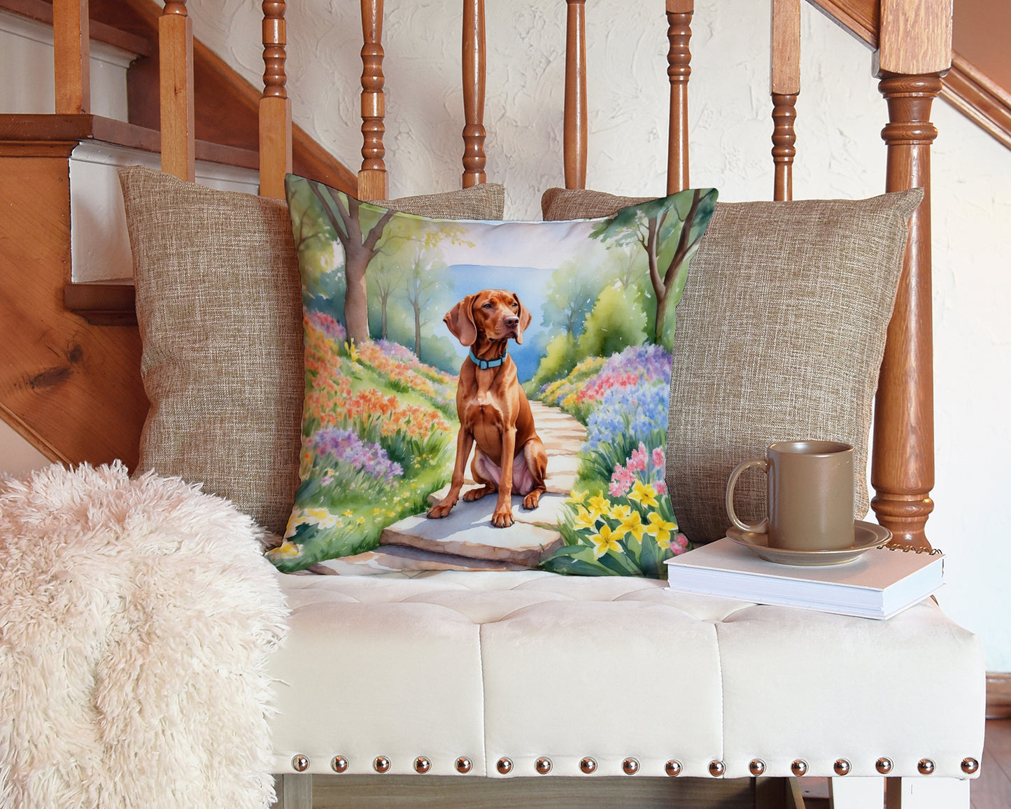 Vizsla Spring Path Throw Pillow