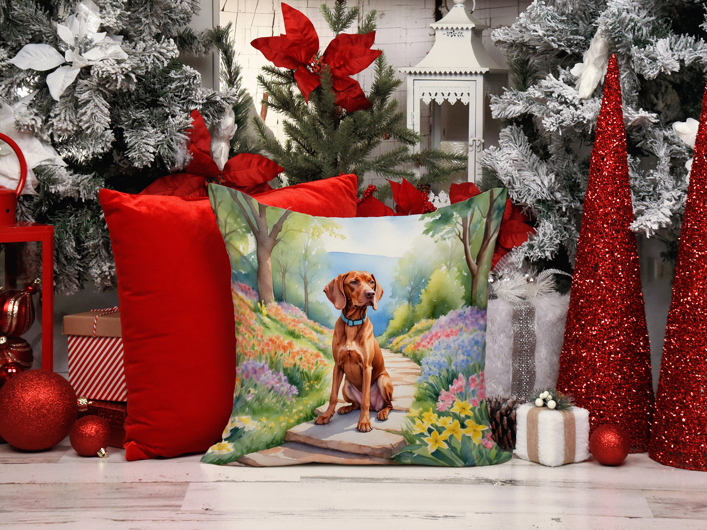 Vizsla Spring Path Throw Pillow