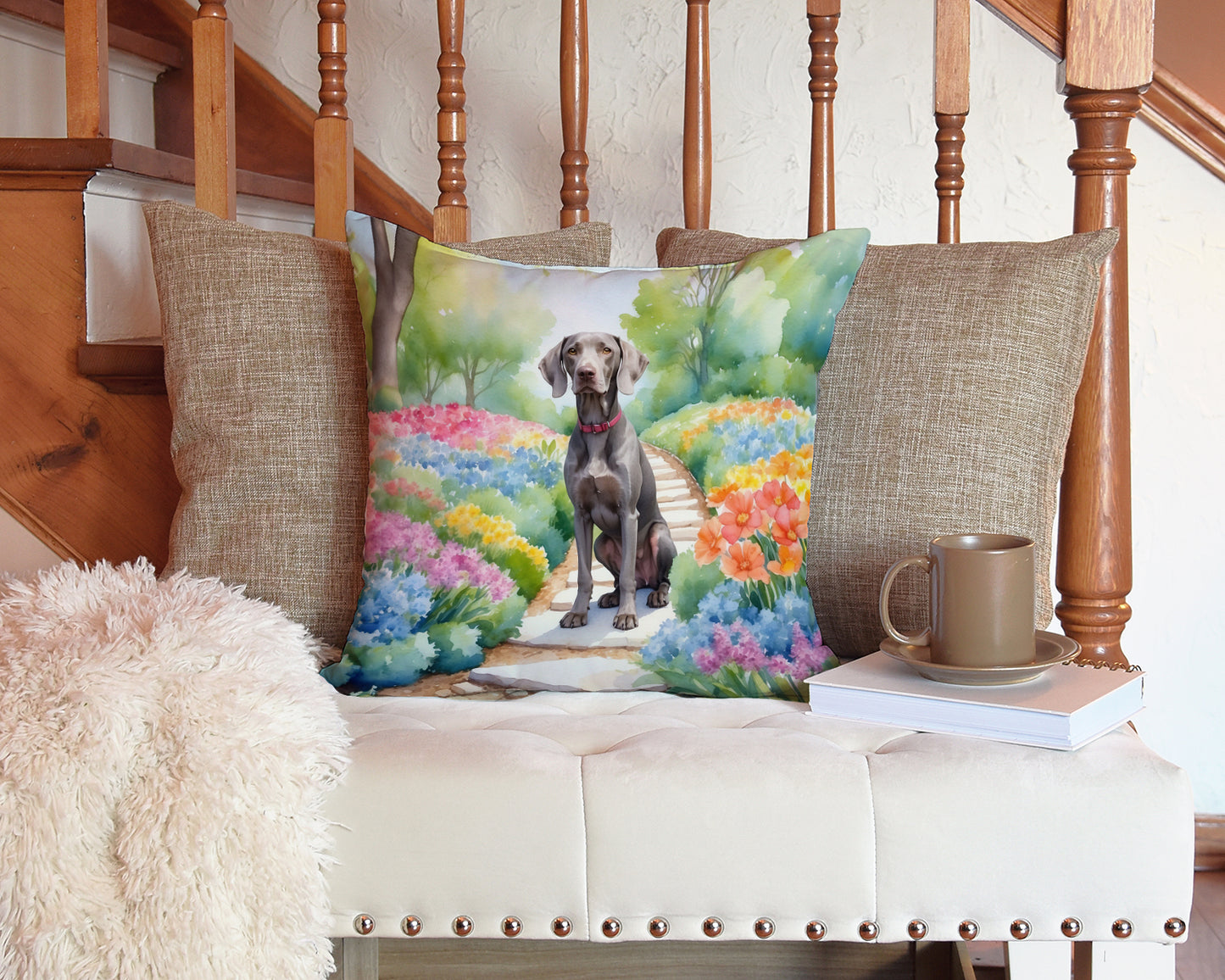 Weimaraner Spring Path Throw Pillow