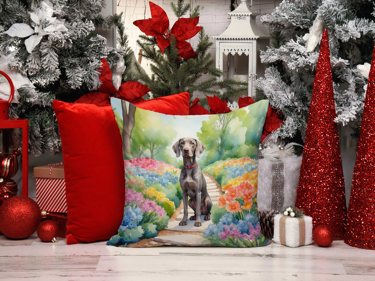 Weimaraner Spring Path Throw Pillow