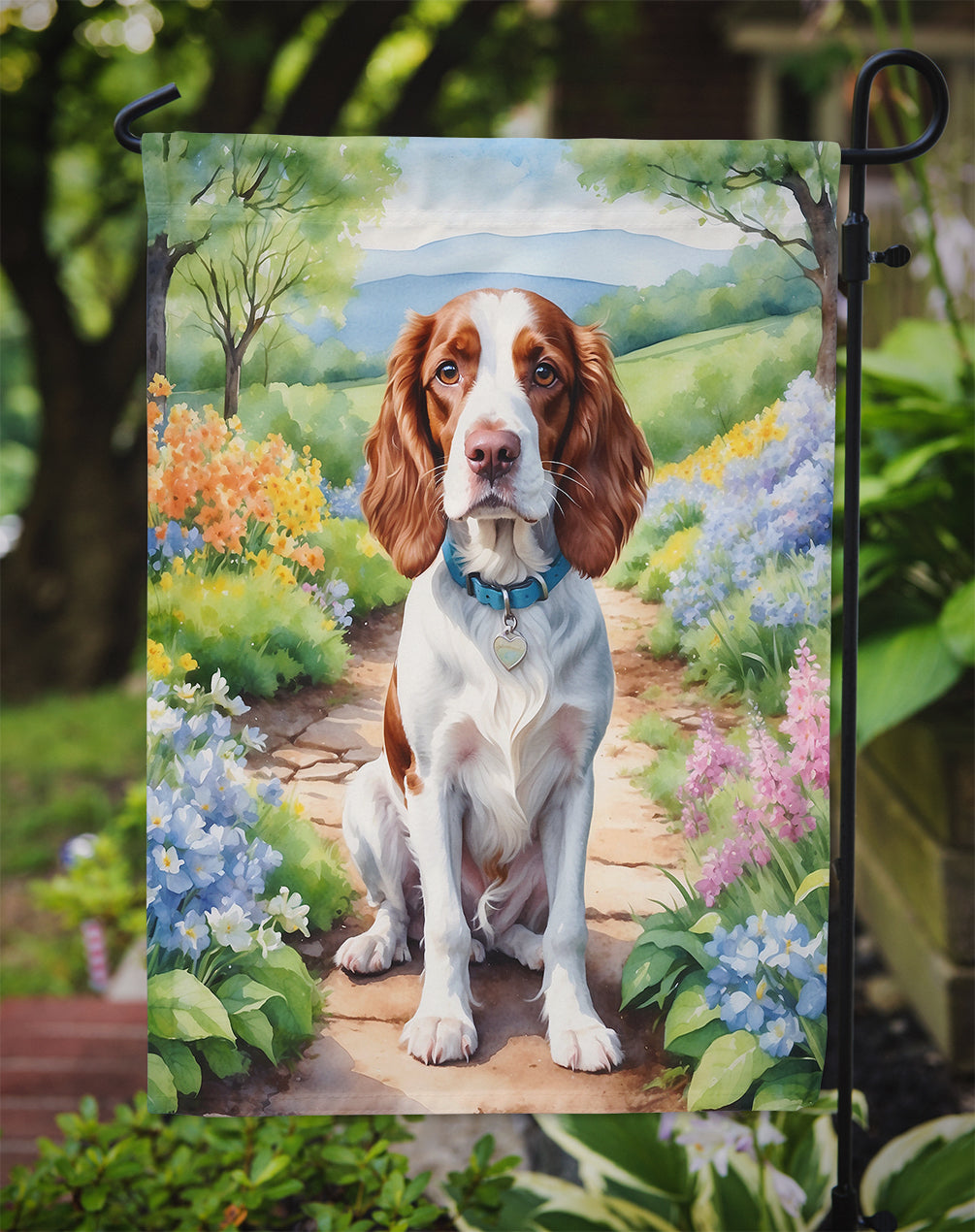 Welsh Springer Spaniel Spring Path Garden Flag