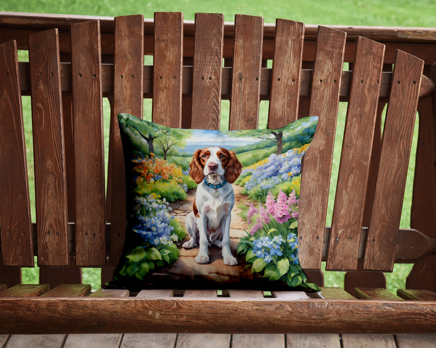 Welsh Springer Spaniel Spring Path Throw Pillow