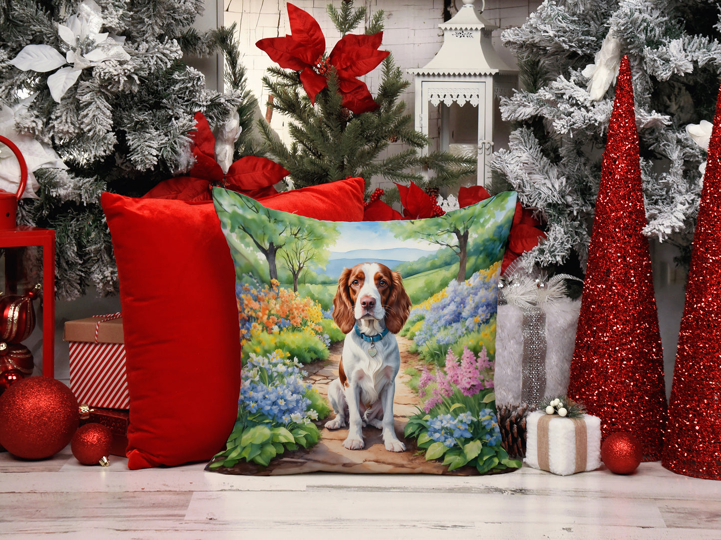 Welsh Springer Spaniel Spring Path Throw Pillow