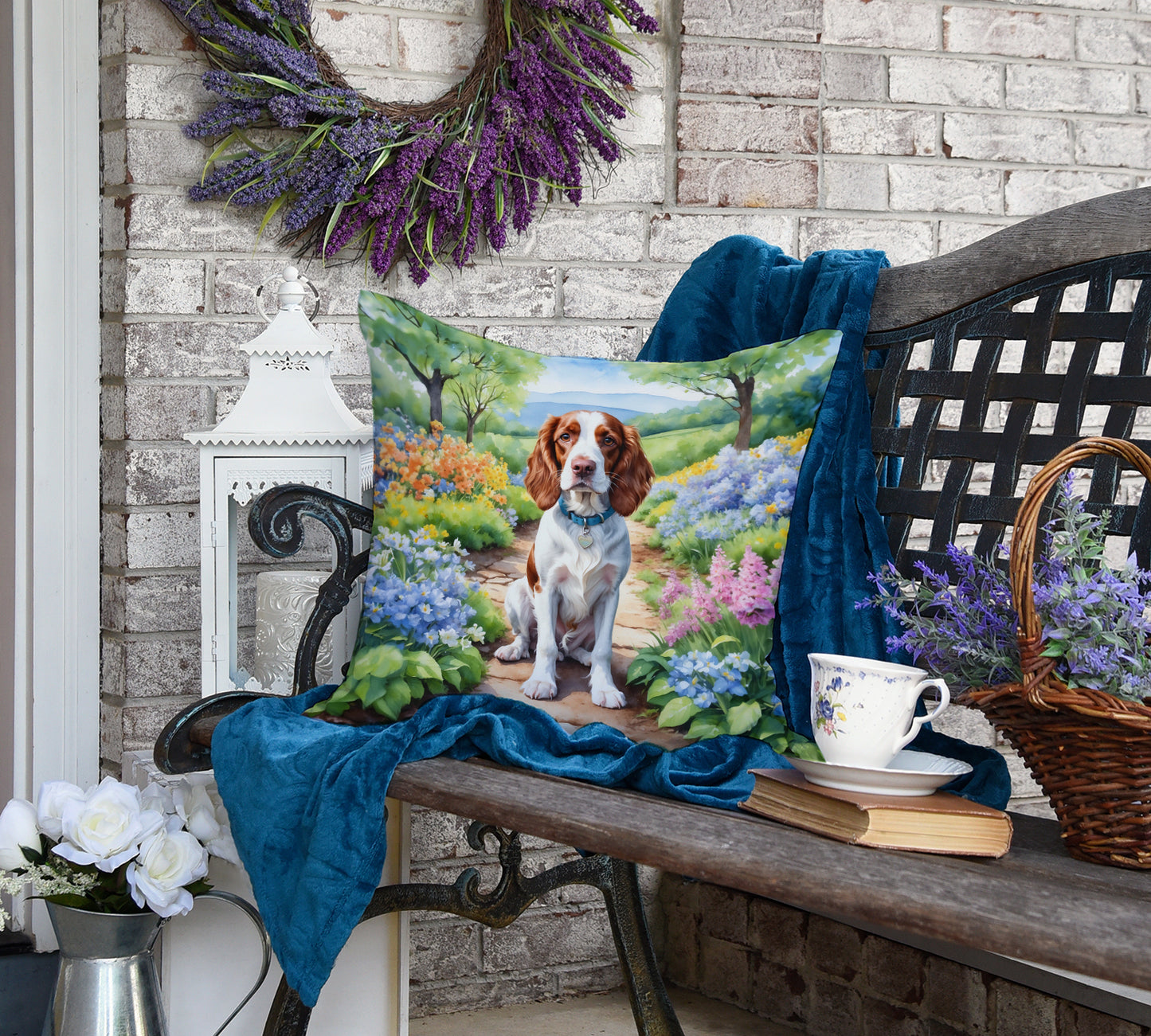 Welsh Springer Spaniel Spring Path Throw Pillow