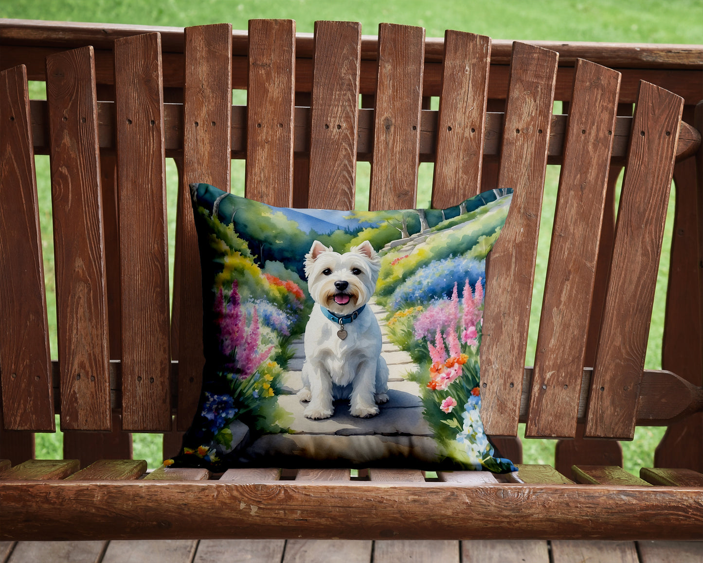 Westie Spring Path Throw Pillow