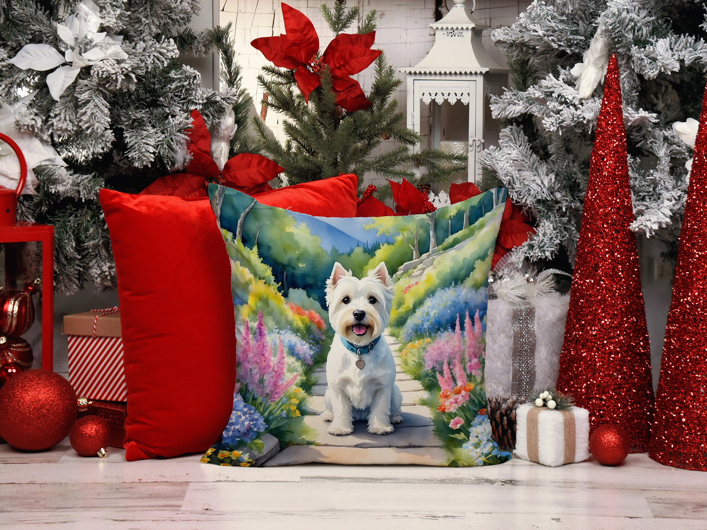 Westie Spring Path Throw Pillow