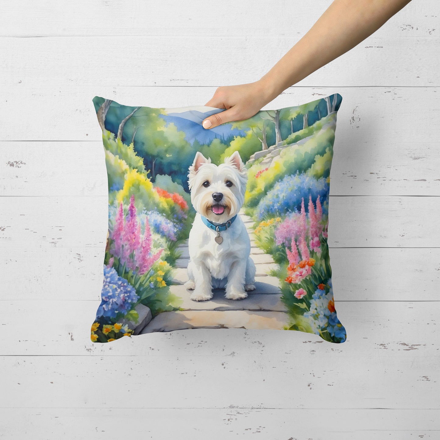 Westie Spring Path Throw Pillow