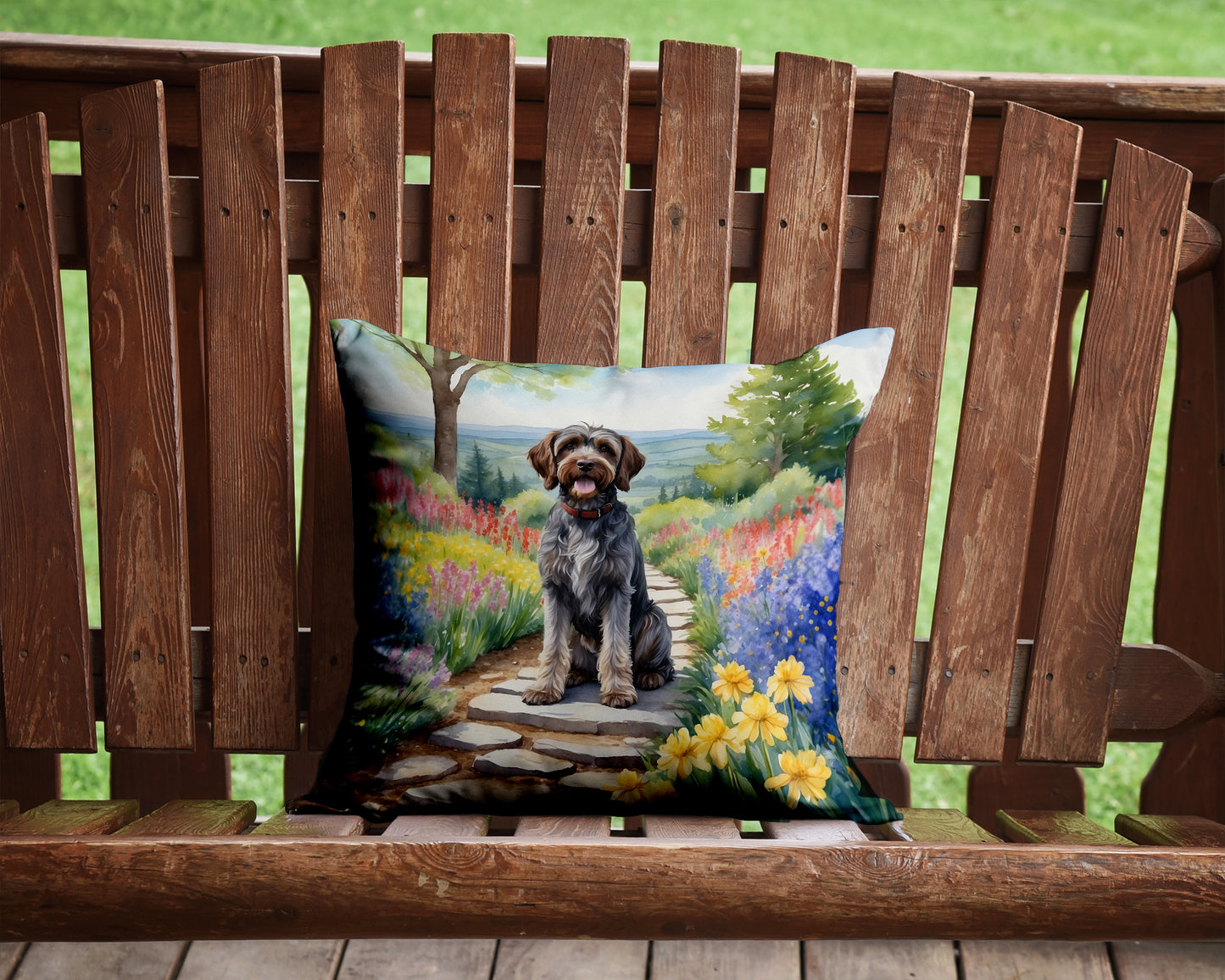 Wirehaired Pointing Griffon Spring Path Throw Pillow