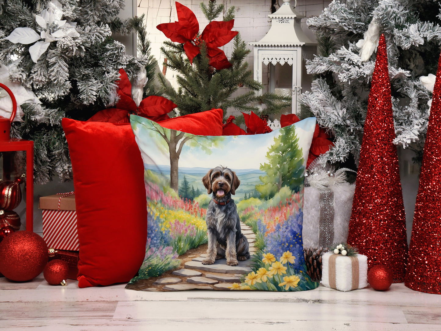 Wirehaired Pointing Griffon Spring Path Throw Pillow