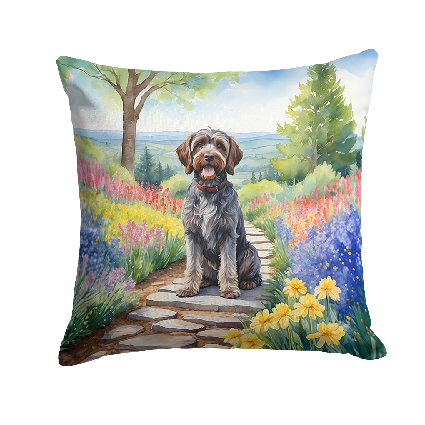 Buy this Wirehaired Pointing Griffon Spring Path Throw Pillow