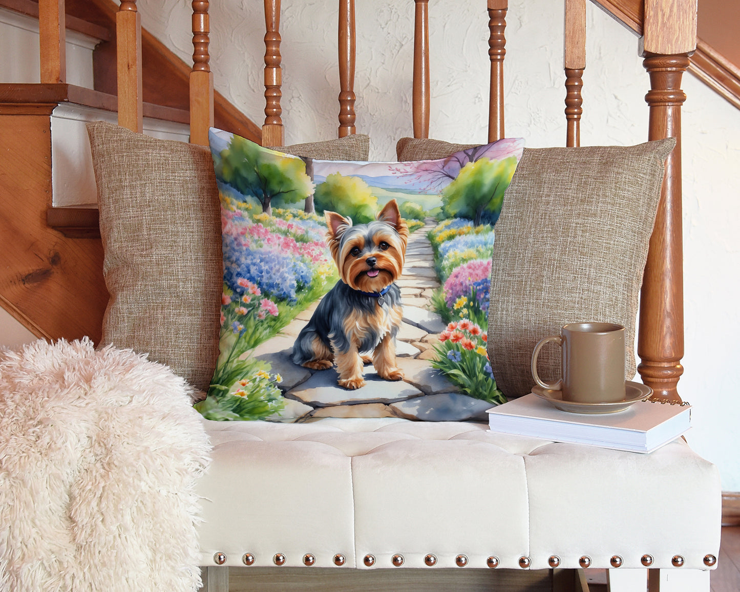 Yorkshire Terrier Spring Path Throw Pillow