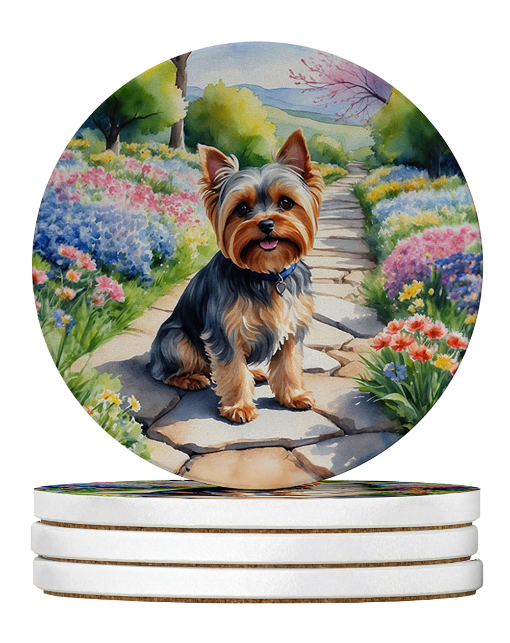 Buy this Yorkshire Terrier Spring Path Large Sandstone Coasters Pack of 4