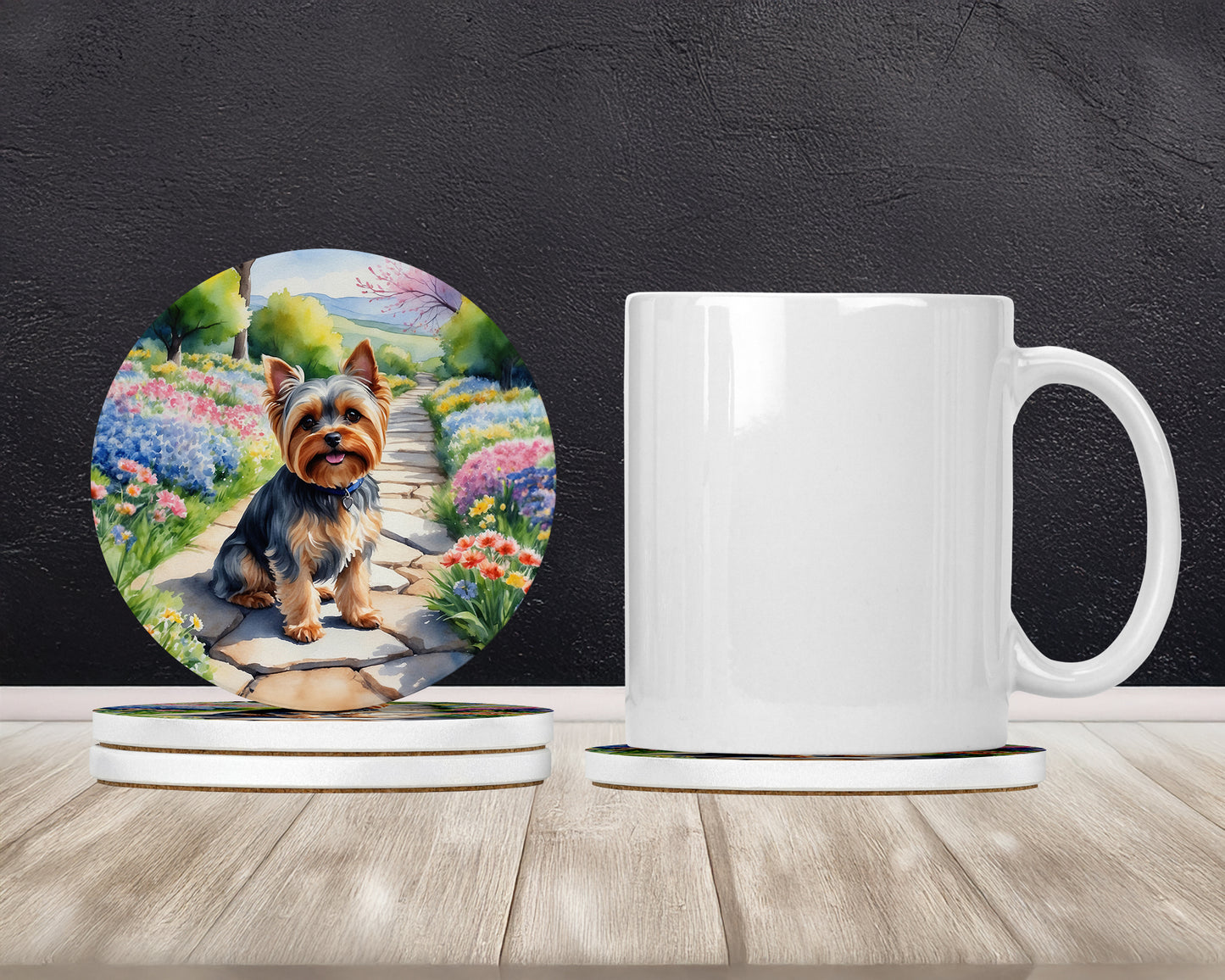 Yorkshire Terrier Spring Path Large Sandstone Coasters Pack of 4