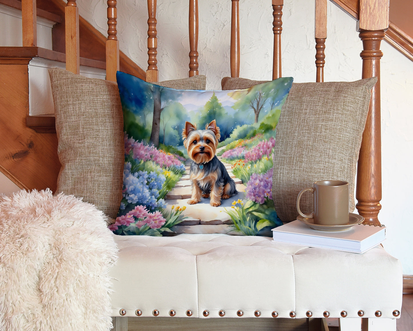 Yorkshire Terrier Spring Path Throw Pillow