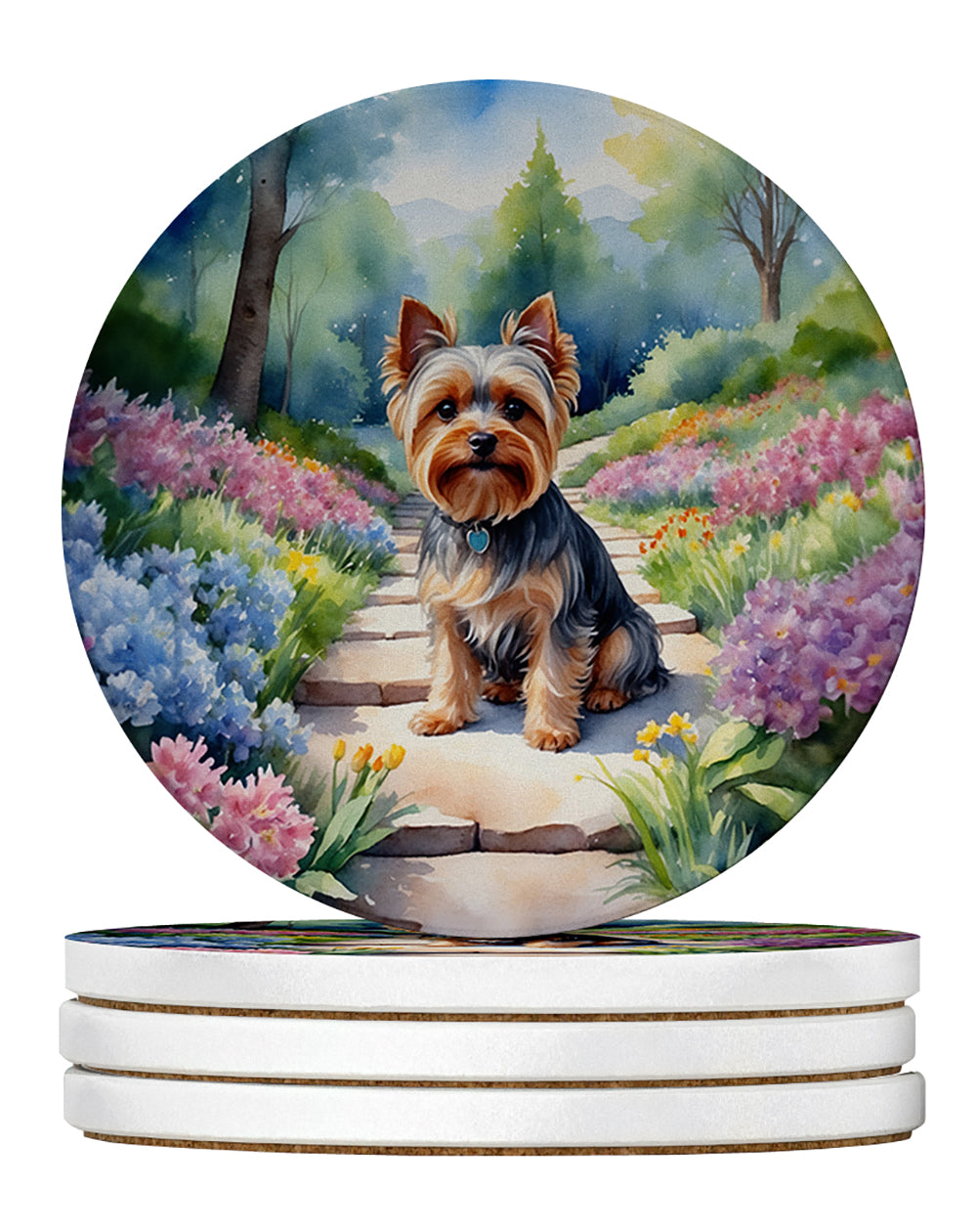 Buy this Yorkshire Terrier Spring Path Large Sandstone Coasters Pack of 4