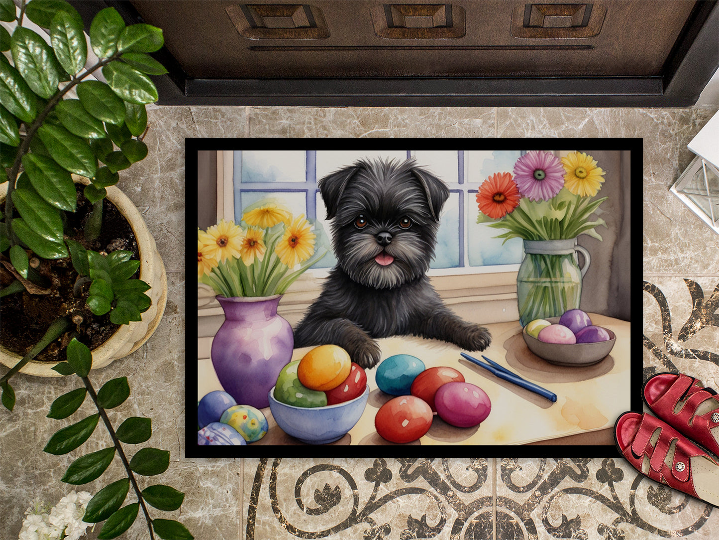 Decorating Easter Affenpinscher Doormat