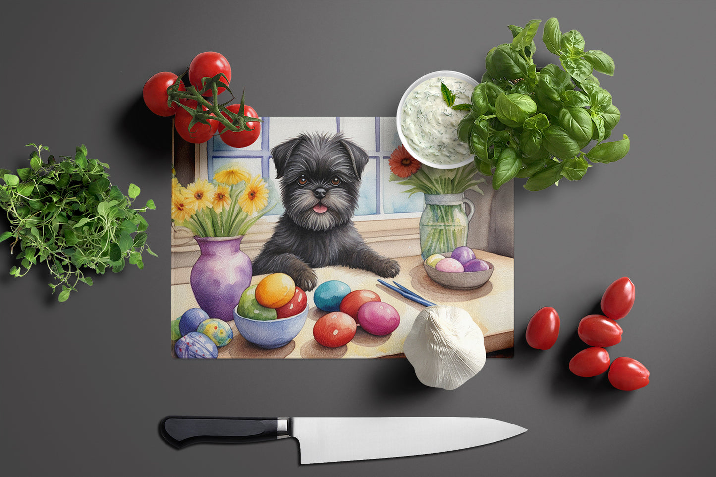 Decorating Easter Affenpinscher Glass Cutting Board