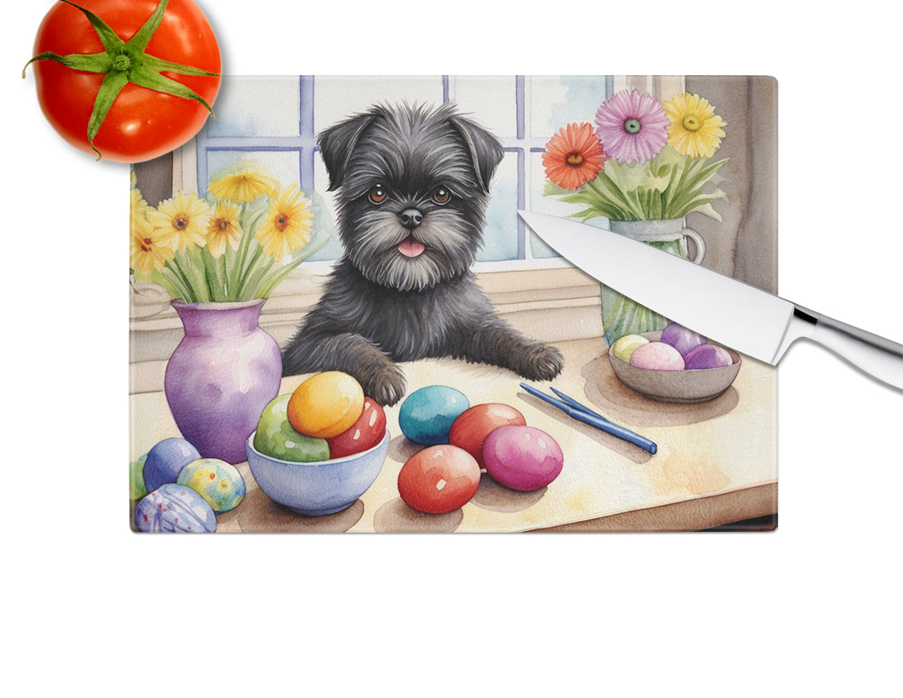 Decorating Easter Affenpinscher Glass Cutting Board