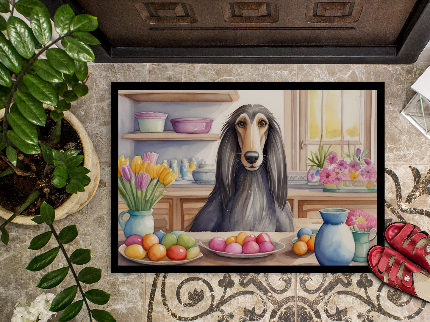 Decorating Easter Afghan Hound Doormat