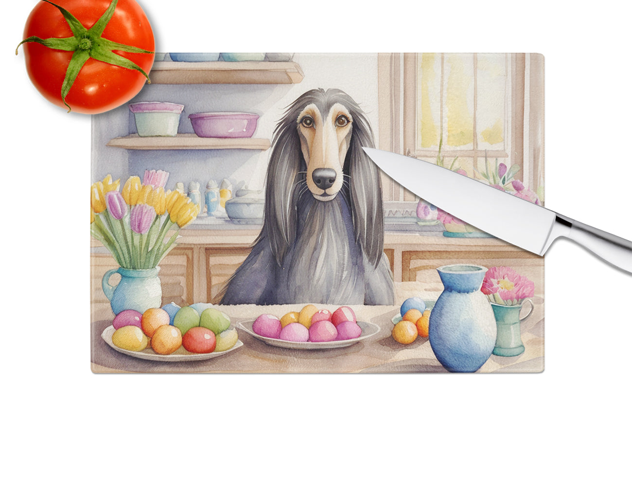 Decorating Easter Afghan Hound Glass Cutting Board