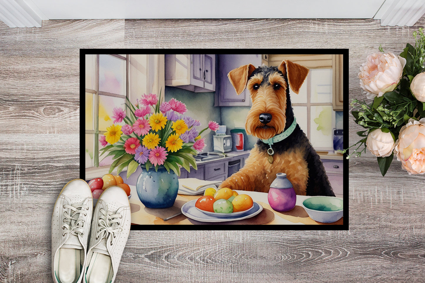 Decorating Easter Airedale Terrier Doormat