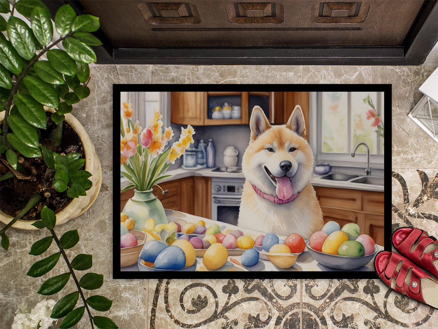 Decorating Easter Akita Doormat